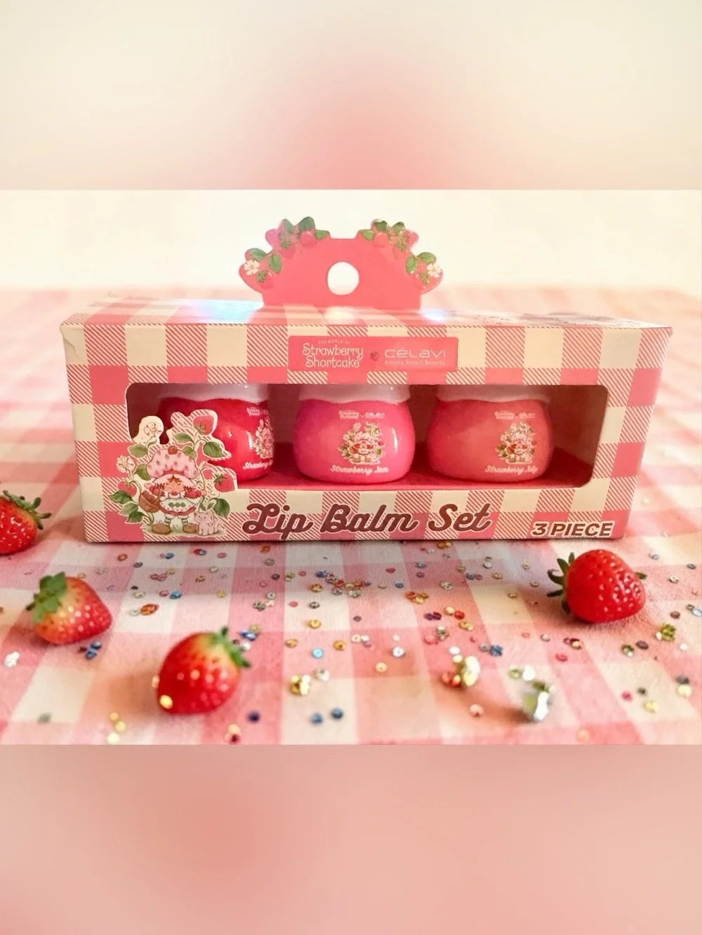 Strawberry Shortcake 3-Piece Lip Balm Set Strawberry Scent New